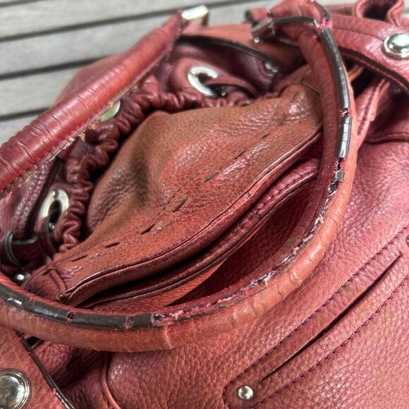 B Makowsky Lisbon Brown Red Drawstring Pocket Hobo Bag Satchel - Picture 16 of 16